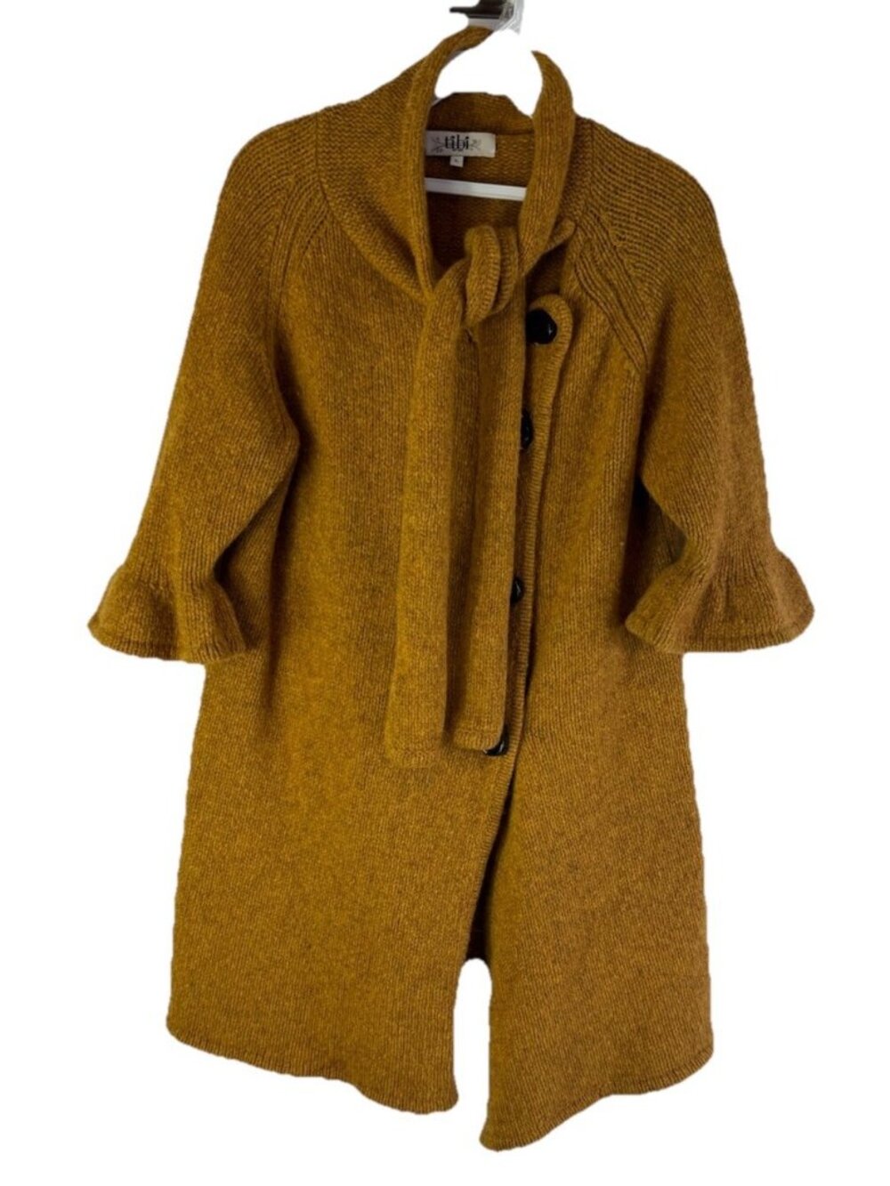 Tibi Wool Cardigan Sweater Scarf Pussybow Yellow